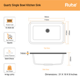 Sand Choco Quartz Single Bowl Kitchen Sink (31 x 19 x 9 Inches) (Dimensions)