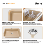 Sand Choco Quartz Single Bowl Kitchen Sink (31 x 19 x 9 Inches) (Special Features)