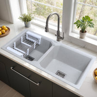 Quartz Double Bowl Sand Pluto Kitchen Sink (37 x 18 x 9 Inches)