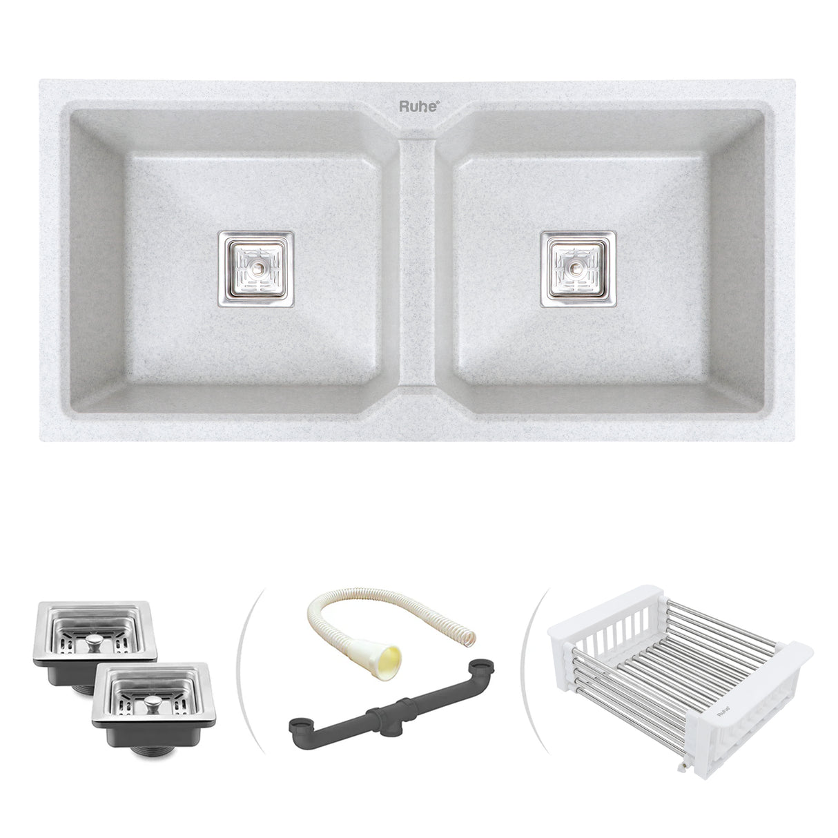 Quartz Double Bowl Kitchen Sink (37 x 18 x 9 Inches)