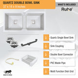Sand Pluto Quartz Double Bowl Kitchen Sink (37 x 18 x 9 Inches) (What's Included)