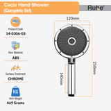 Cacia ABS Hand Shower with Flexible Tube (304-SS) and Hook - by Ruhe®