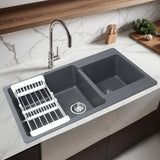 Smoke Grey Quartz Double Bowl Kitchen Sink (34 x 20 x 9 inches) - by Ruhe