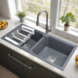 Smoke Grey Quartz Double Bowl Kitchen Sink (37 x 18 x 9 inches) - by Ruhe