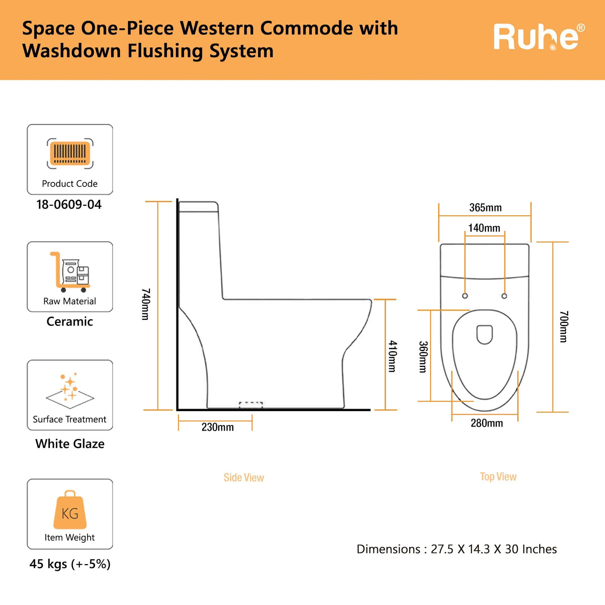 Space One-Piece Western Commode