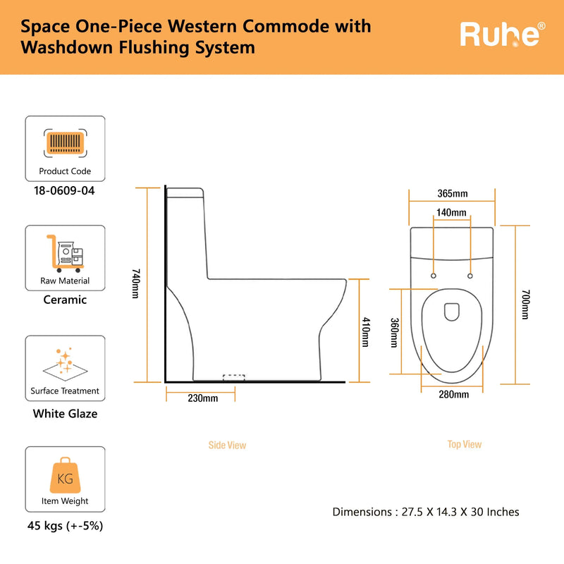 Space One-Piece Western Commode