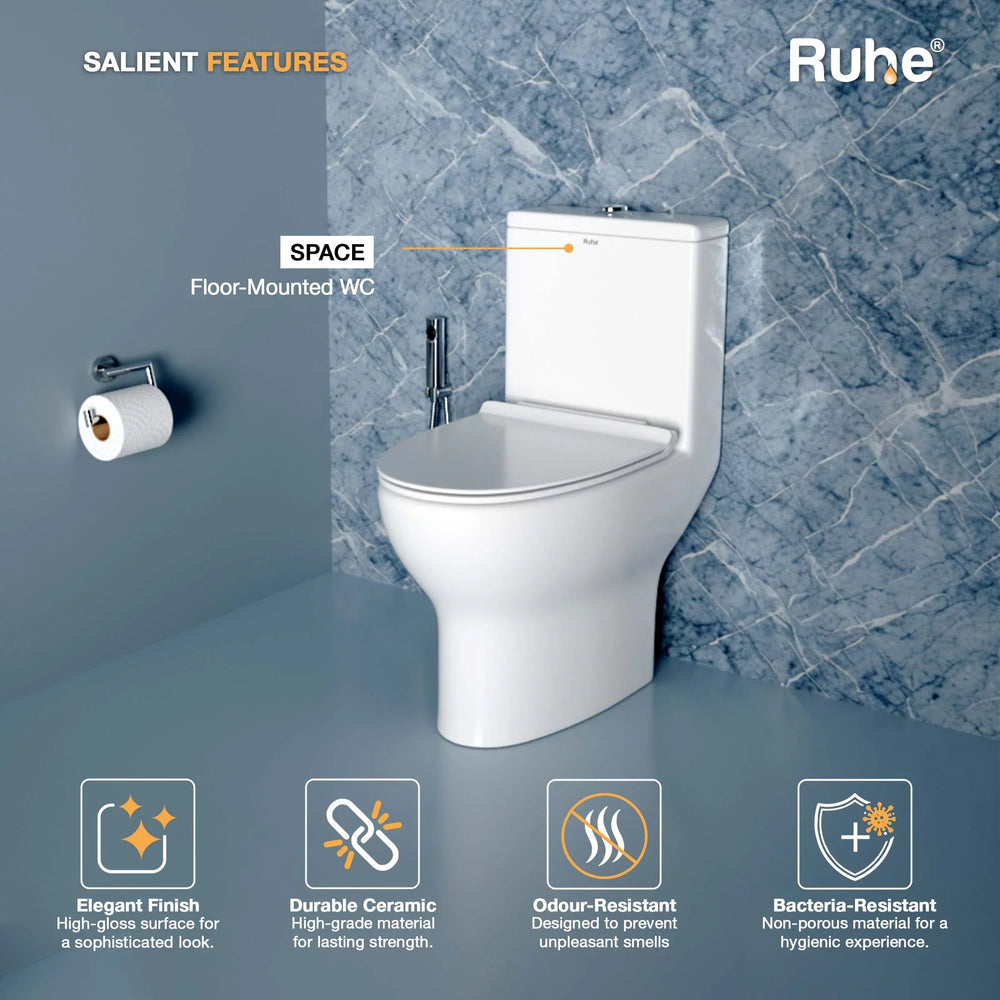 Space One-Piece S-Trap Siphonic Western Toilet / Commode (White) – Ruhe