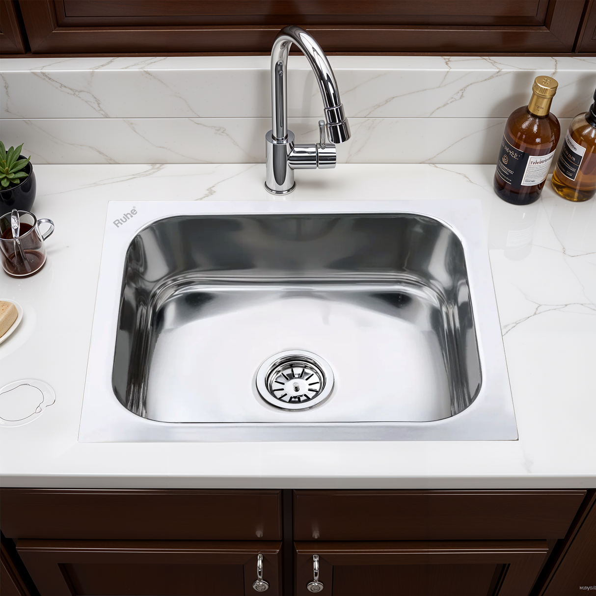 Square Single Bowl Kitchen Sink (22  x 18 x 8 inches) – by Ruhe