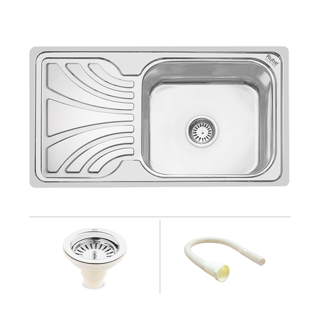 Square Single Bowl with Drainboard 304-grade (32 x 18 x 8 inches) Kitchen Sink - by Ruhe®