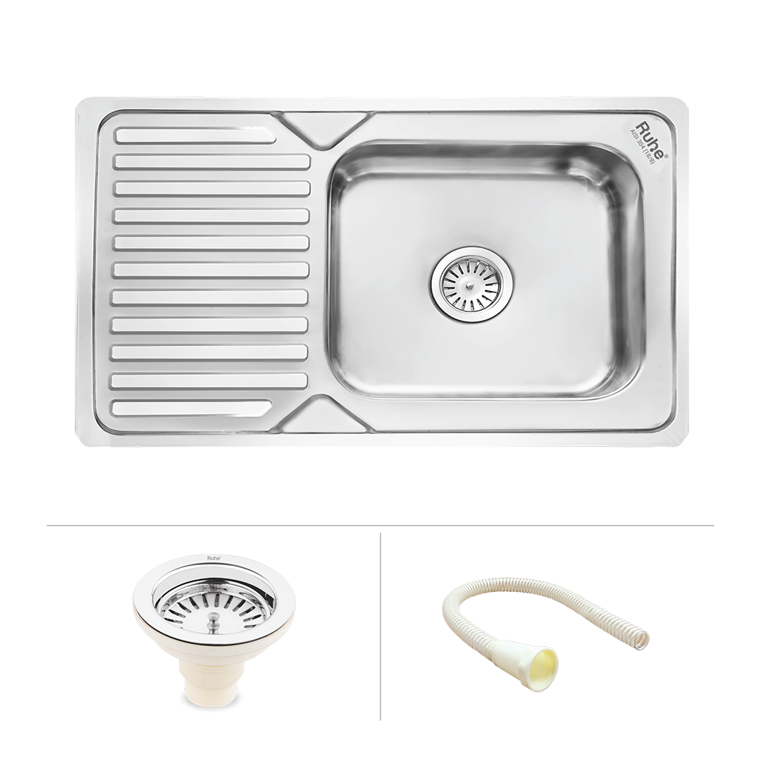 Square Single Bowl (32 x 20 x 8 inches) 304-Grade Stainless Steel Kitchen Sink with Drainboard - by Ruhe®