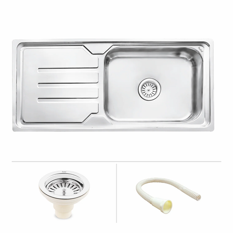 Square Single Bowl with Drainboard (42 x 20 x 9 Inches) Kitchen Sink - by Ruhe®