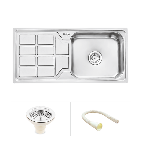 Square Single Bowl (45 x 20 x 9 Inches) 304-Grade Stainless Steel Kitchen Sink with Drainboard - by Ruhe®