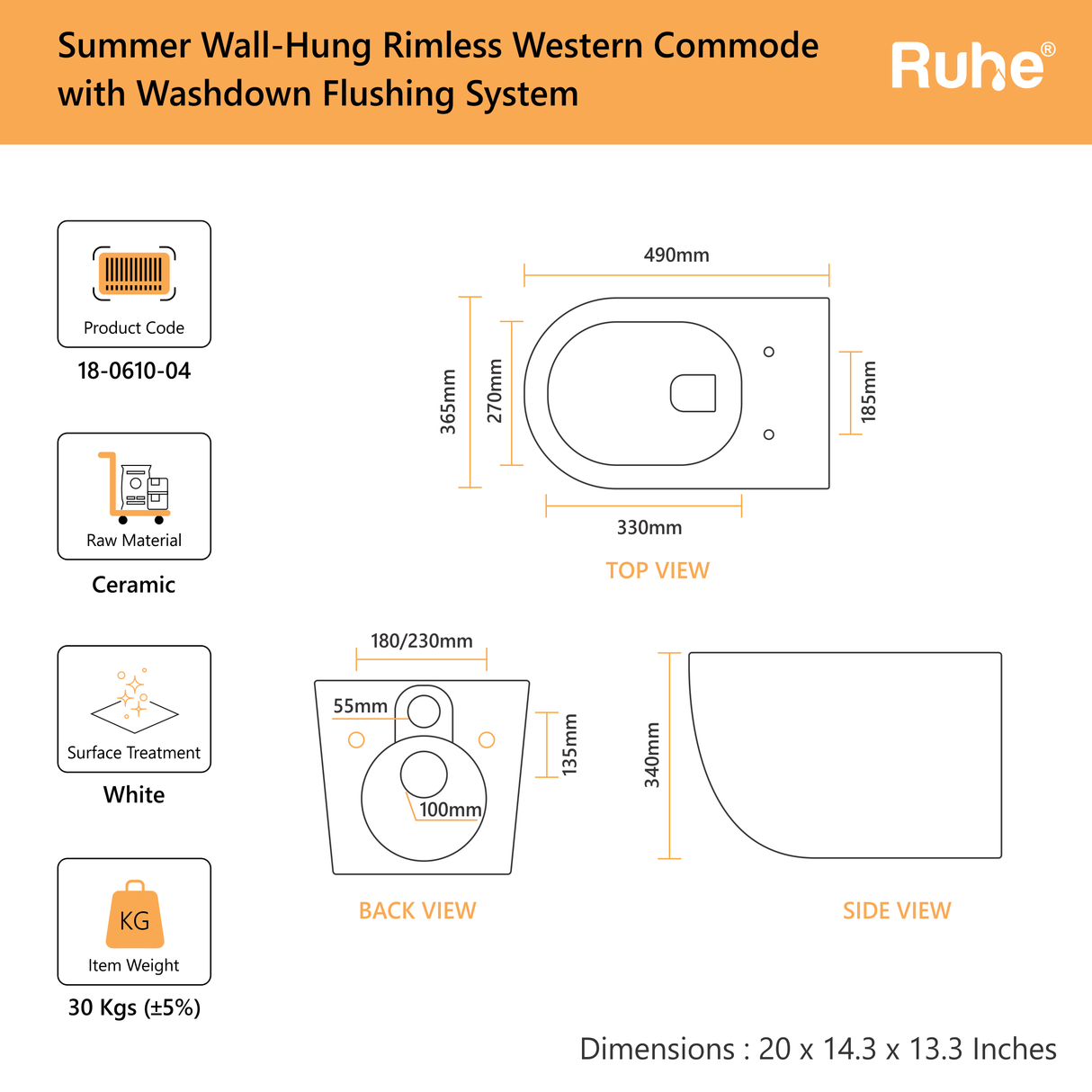 Summer Wall-Hung Western Commode
