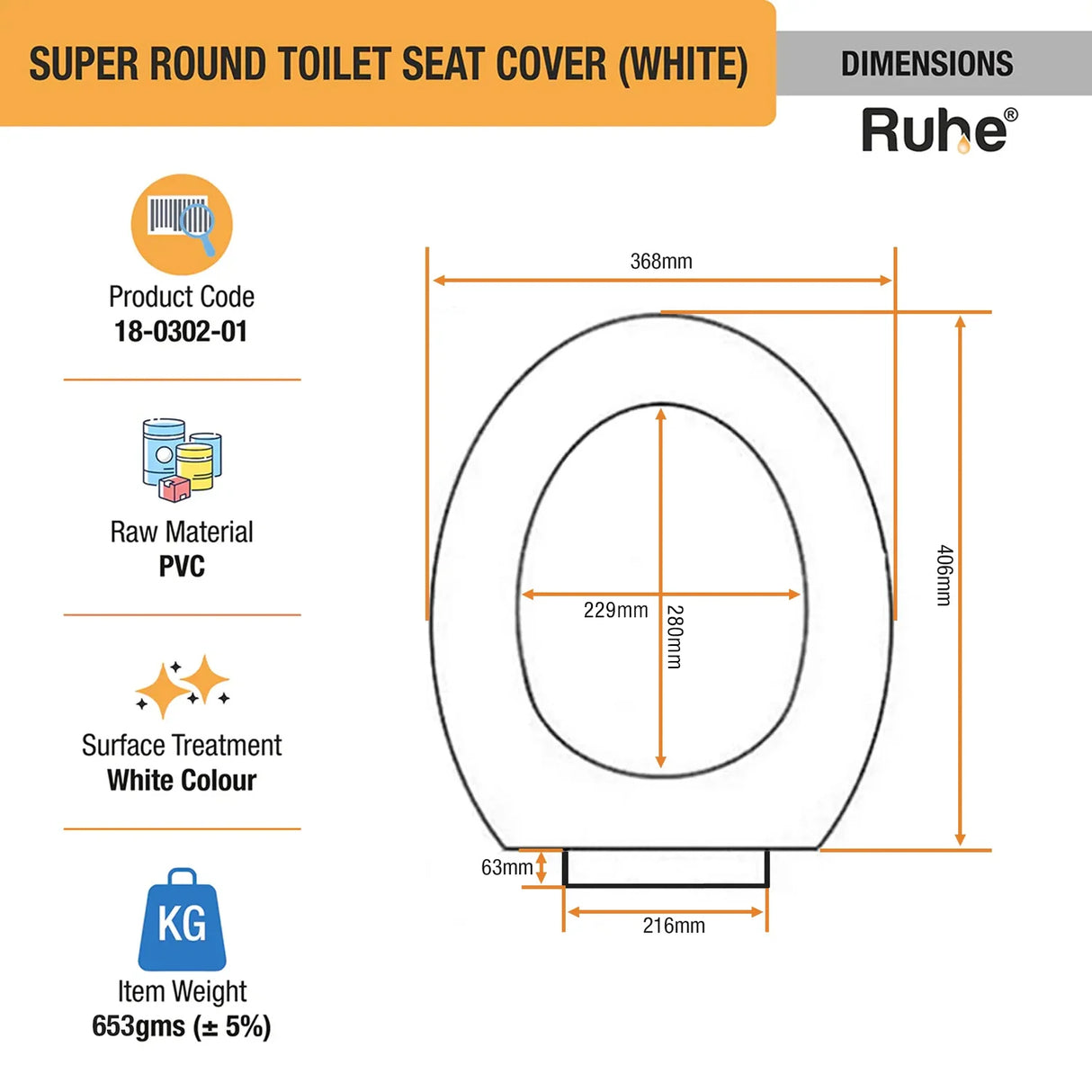 Super Round Toilet Seat Cover (White) - by Ruhe