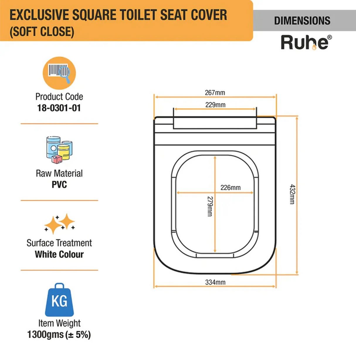 Exclusive Square Soft Close Toilet Seat Cover (White) - by Ruhe