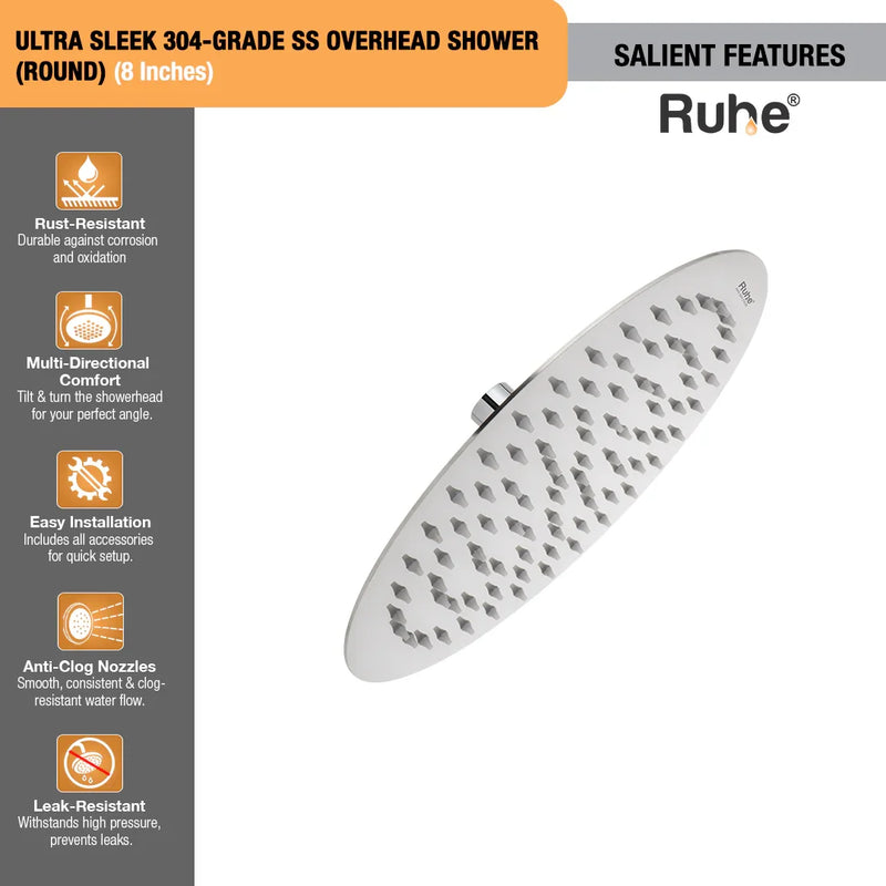 Ultra Sleek 304-Grade SS Overhead Shower (Round)
