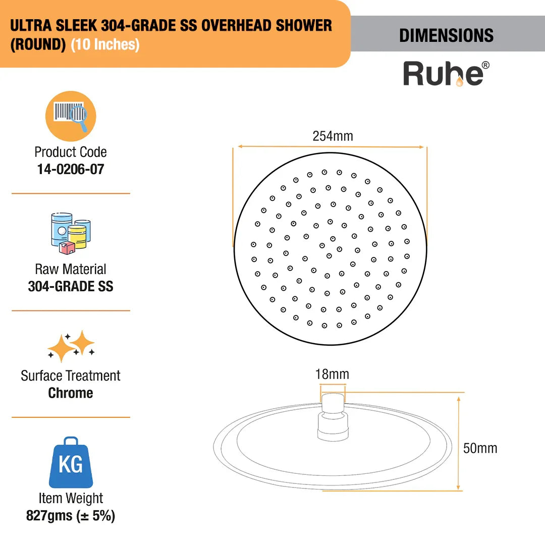 Ultra Sleek 304-Grade SS Overhead Shower (Round)