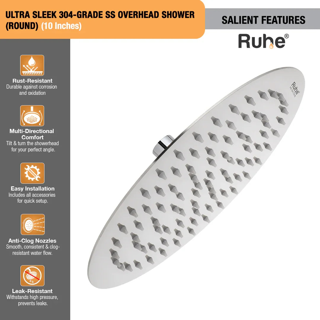 Ultra Sleek 304-Grade SS Overhead Shower (Round)