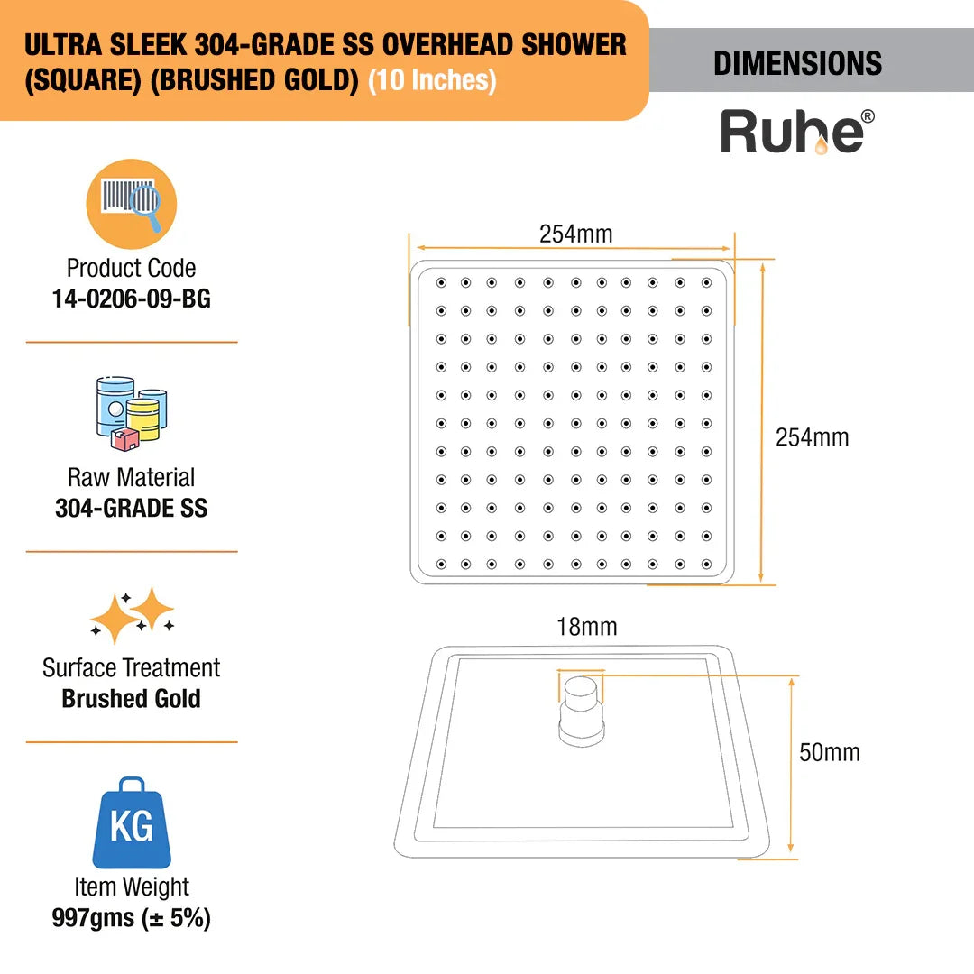 Ultra Sleek 304-Grade SS Overhead Shower (Color Plated)