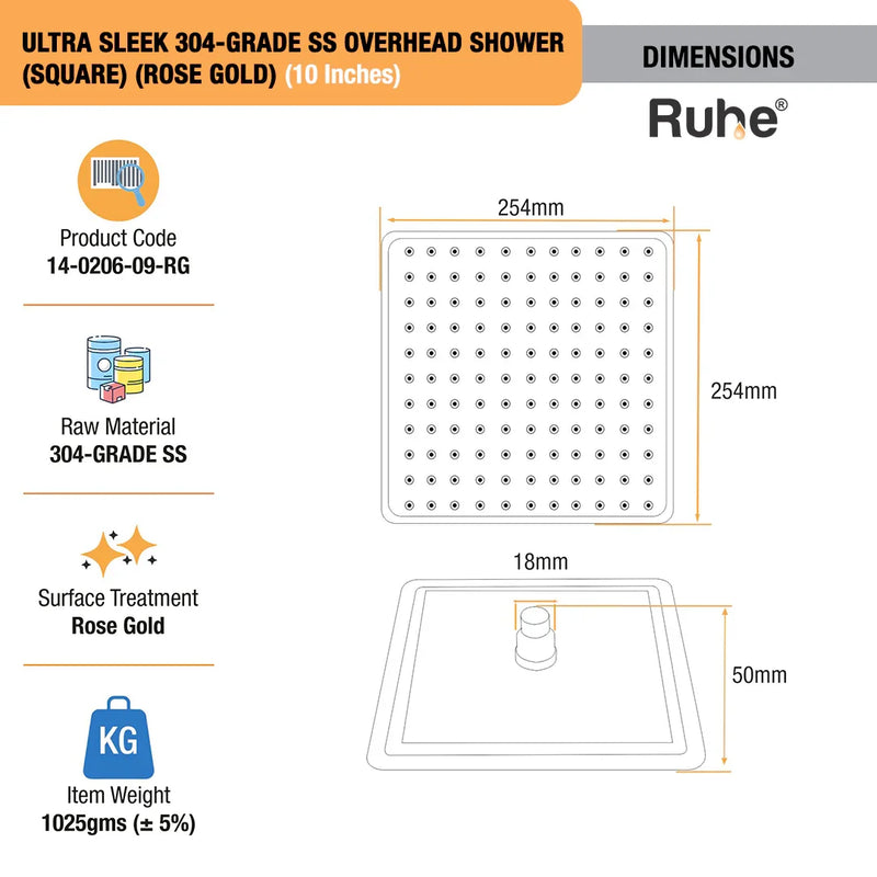 Ultra Sleek 304-Grade SS Overhead Shower (Color Plated)