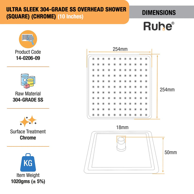 Ultra Sleek 304-Grade SS Overhead Shower (Color Plated)