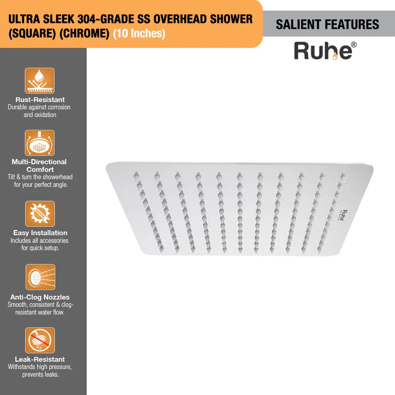 Ultra Sleek 304-Grade SS Overhead Shower (Color Plated)