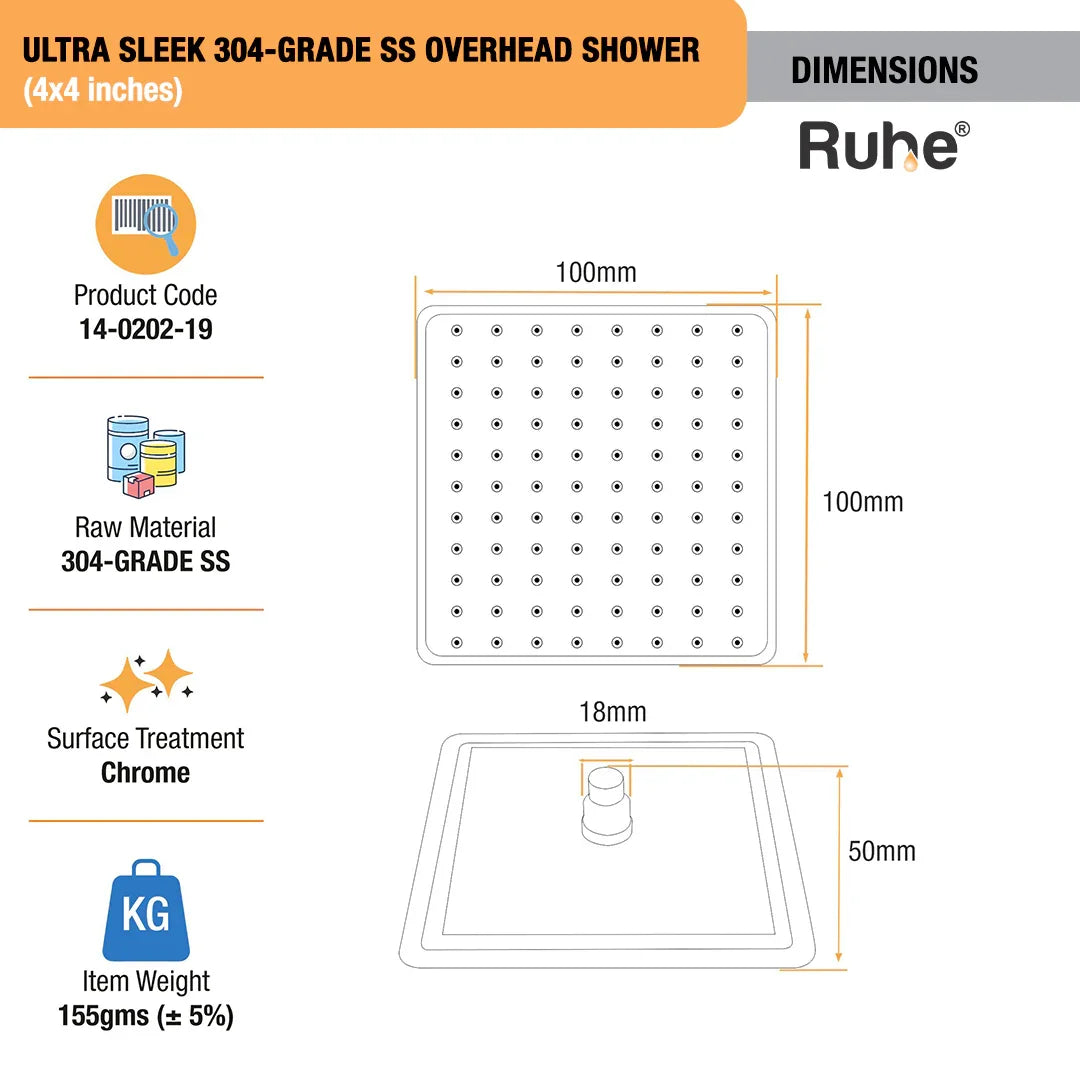 Ultra Sleek 304-Grade SS Overhead Shower