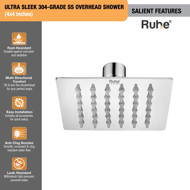 Ultra Sleek 304-Grade SS Overhead Shower
