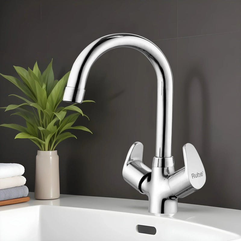Vela Deck Mount Wash Basin Mixer Tap with Swivel Spout