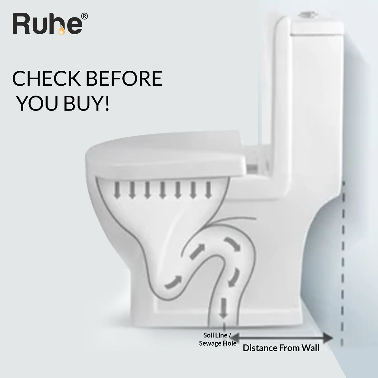 Vero One-Piece Rimless P-Trap Western Toilet / Commode (White) - by Ruhe