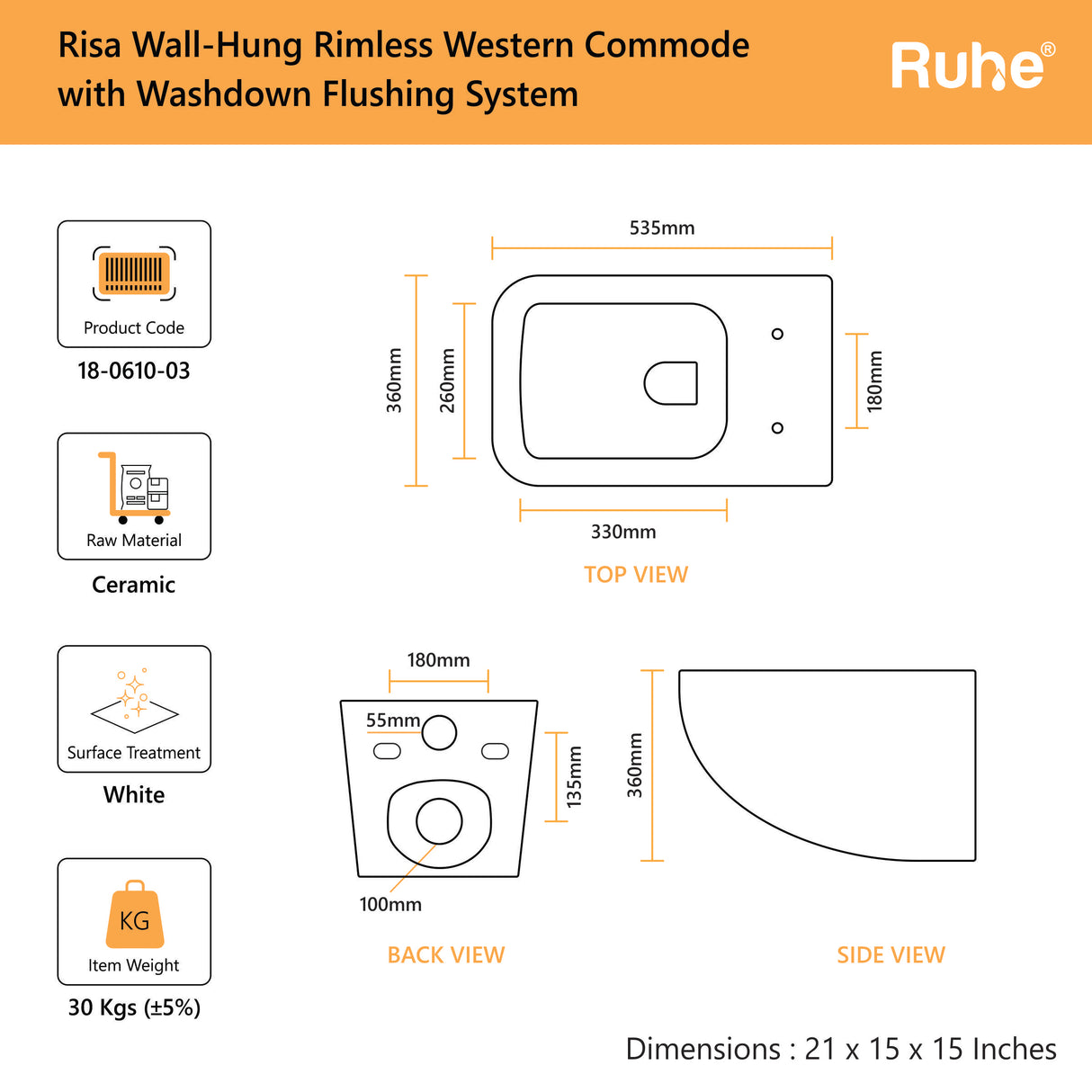 Risa Wall Hung Western Commode