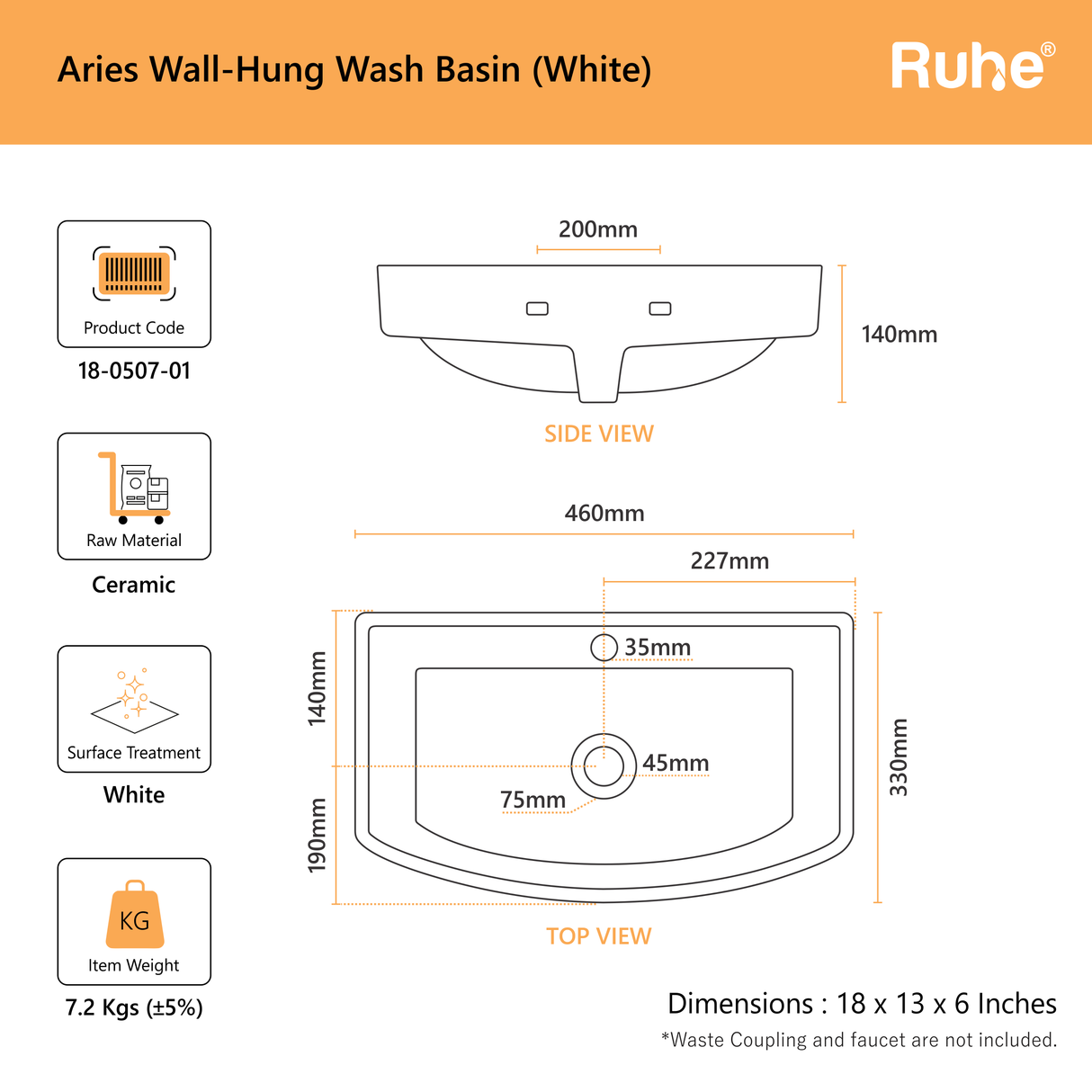 Aries Wall-Hung Wash Basin