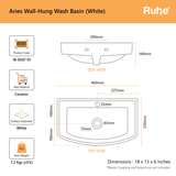 Aries Wall-Hung Wash Basin (Dimensions)