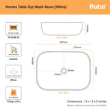 White Norma Table Top Wash Basin (Dimensions)