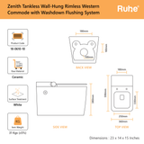 Zenith Wall-Hung Tankless Western Commode(Dimensions)