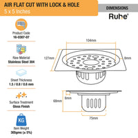 Air 304-Grade Square Floor Drain with Lock & Cockroach Trap – Mirror Steel