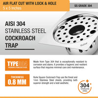 Air 304-Grade Square Floor Drain with Lock & Cockroach Trap – Mirror Steel