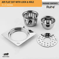 Air 304-Grade Square Floor Drain with Lock & Cockroach Trap – Mirror Steel