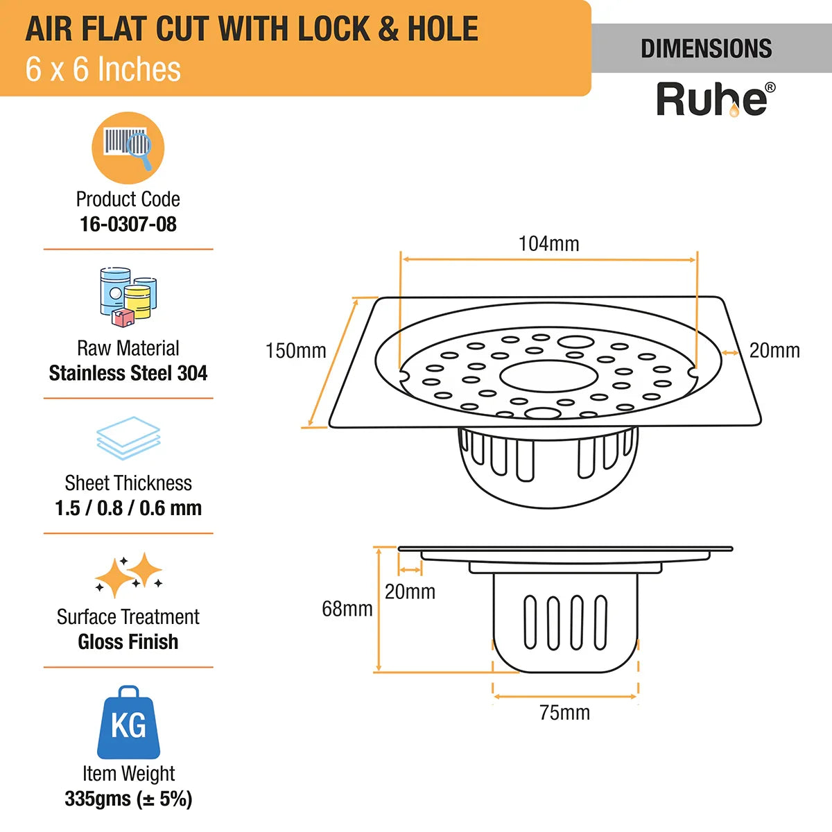 Air Flat Cut Floor Drain with Lock & Cockroach Trap