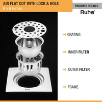 Air 304-Grade Square Floor Drain with Lock & Cockroach Trap – Mirror Steel