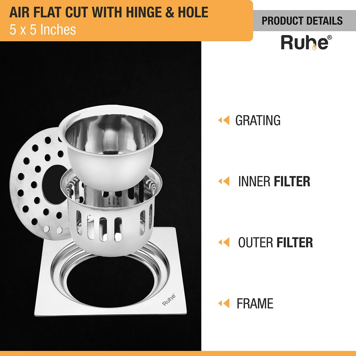 Air Flat Cut Floor Drain with Hinge & Cockroach Trap