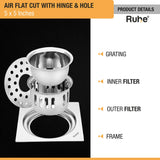 Air Flat Cut Floor Drain with Hinge & Cockroach Trap