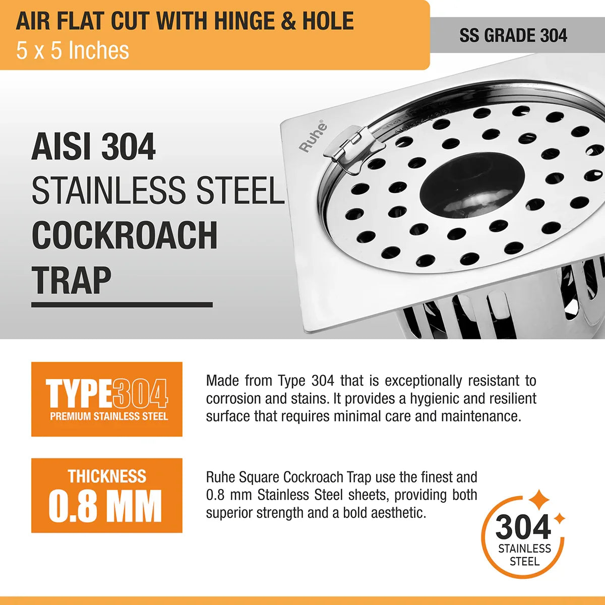 Air Flat Cut Floor Drain with Hinge & Cockroach Trap