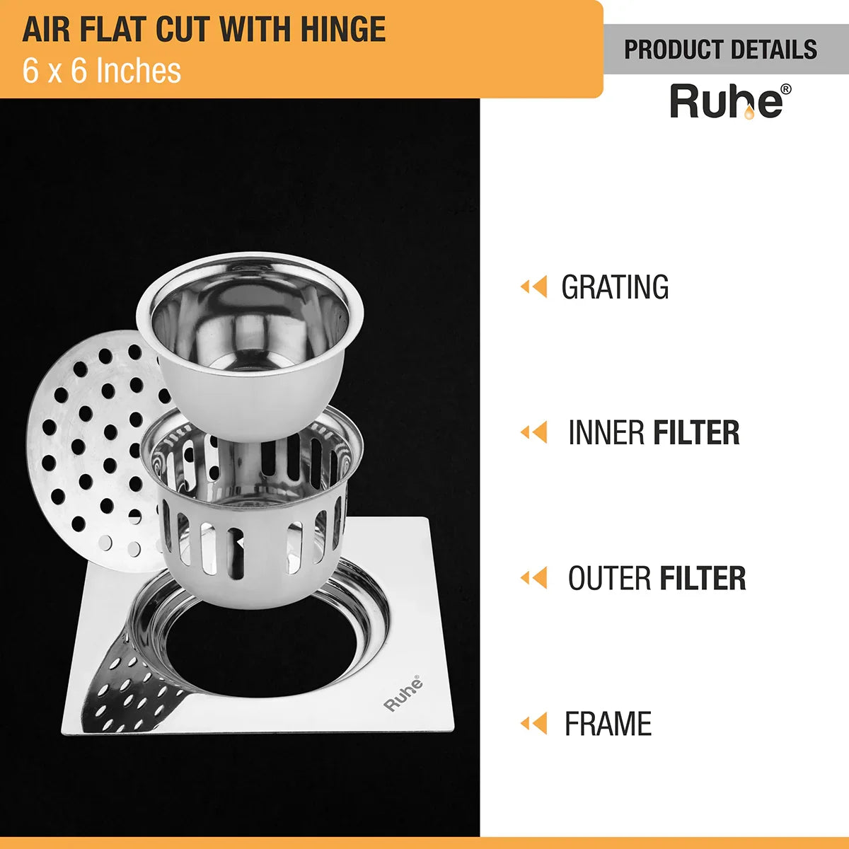 Air Flat Cut Floor Drain with Hinge & Cockroach Trap