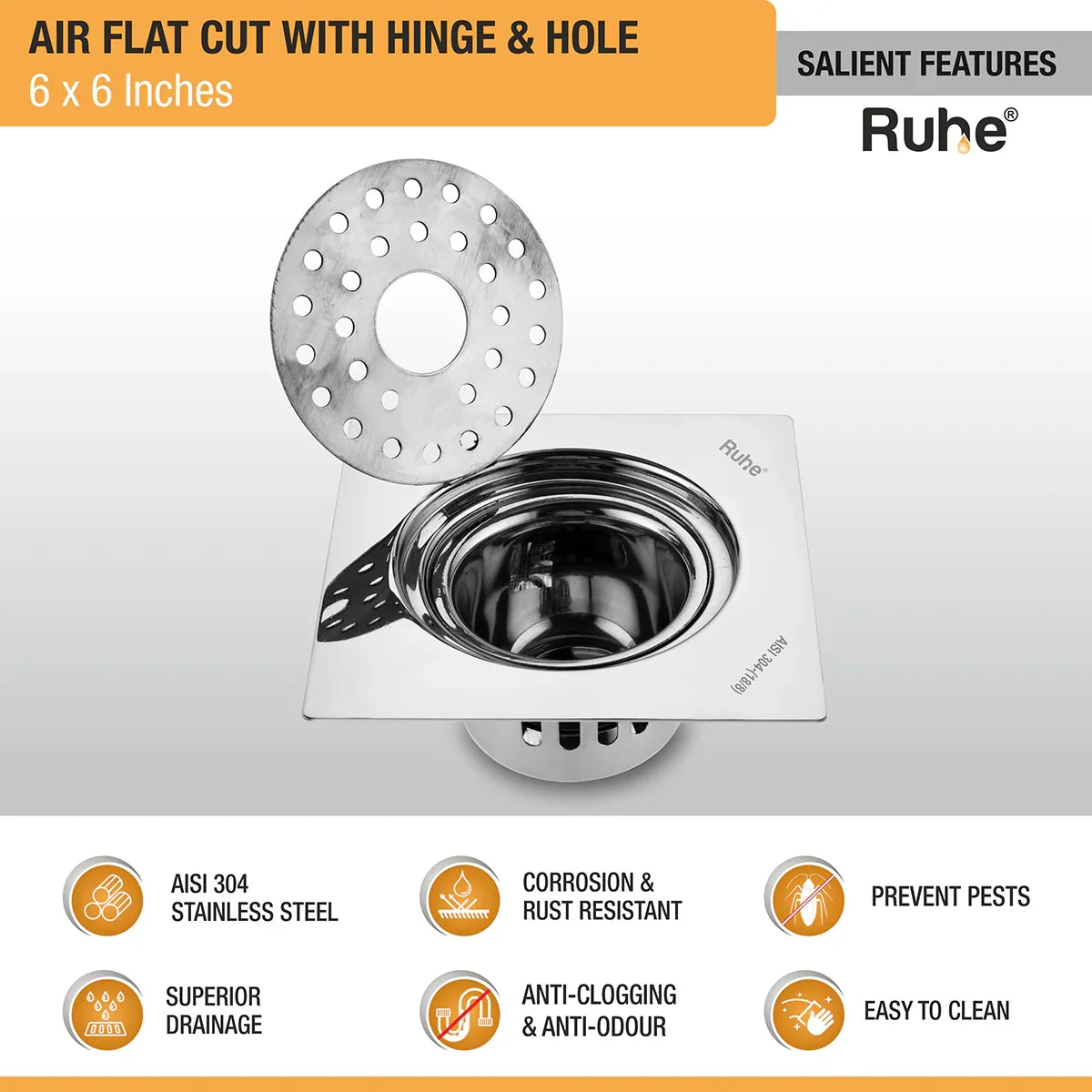 Air Flat Cut Floor Drain with Hinge & Cockroach Trap
