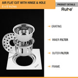 Air Flat Cut Floor Drain with Hinge & Cockroach Trap