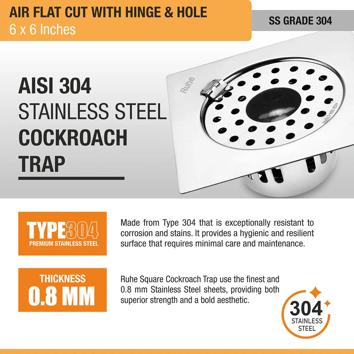 Air Flat Cut Floor Drain with Hinge & Cockroach Trap