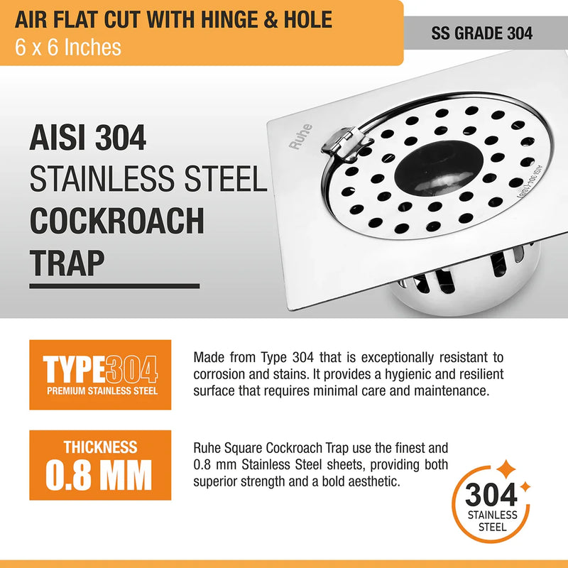 Air Flat Cut Floor Drain with Hinge & Cockroach Trap