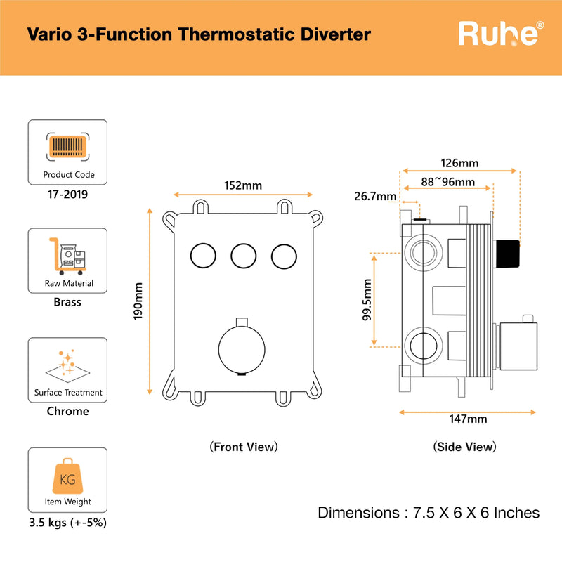 Vario 3-Function Thermostatic Diverter Set