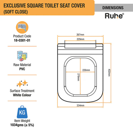 Exclusive Square Soft Close Toilet Seat Cover (White) -  by Ruhe®